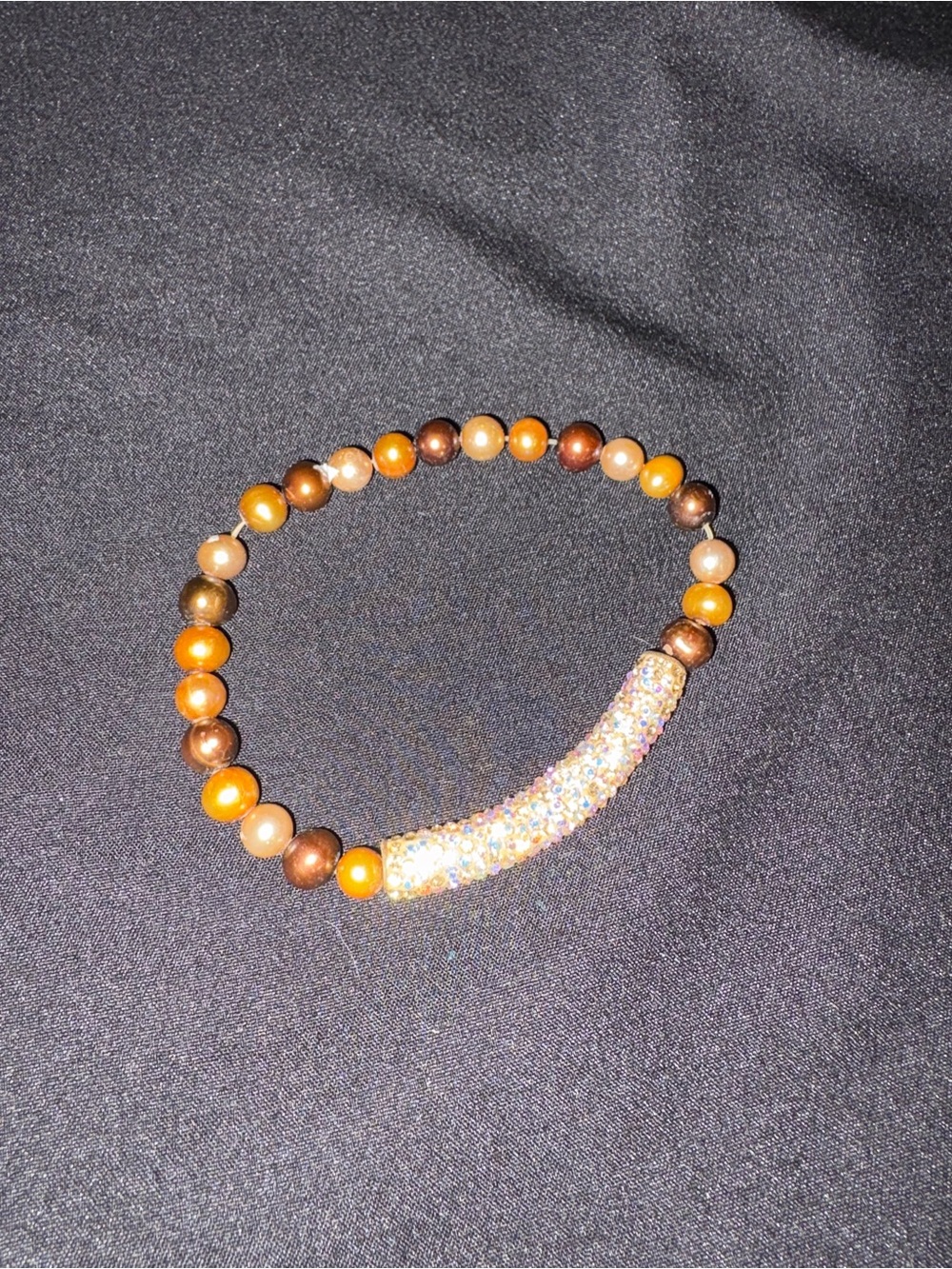 Beaded Crystal Accent Bracelet - Brown & Amber